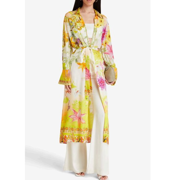 CAMILLA Crystal-Embellished Floral-Print Silk Crepe De Chine Robe/Dress Size XS
